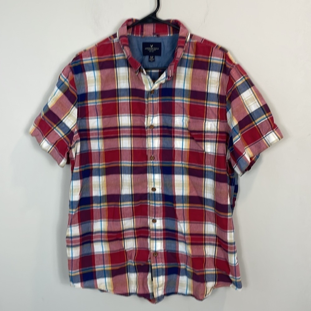 American Eagle plaid shirt sleeve button down shirt men size XL